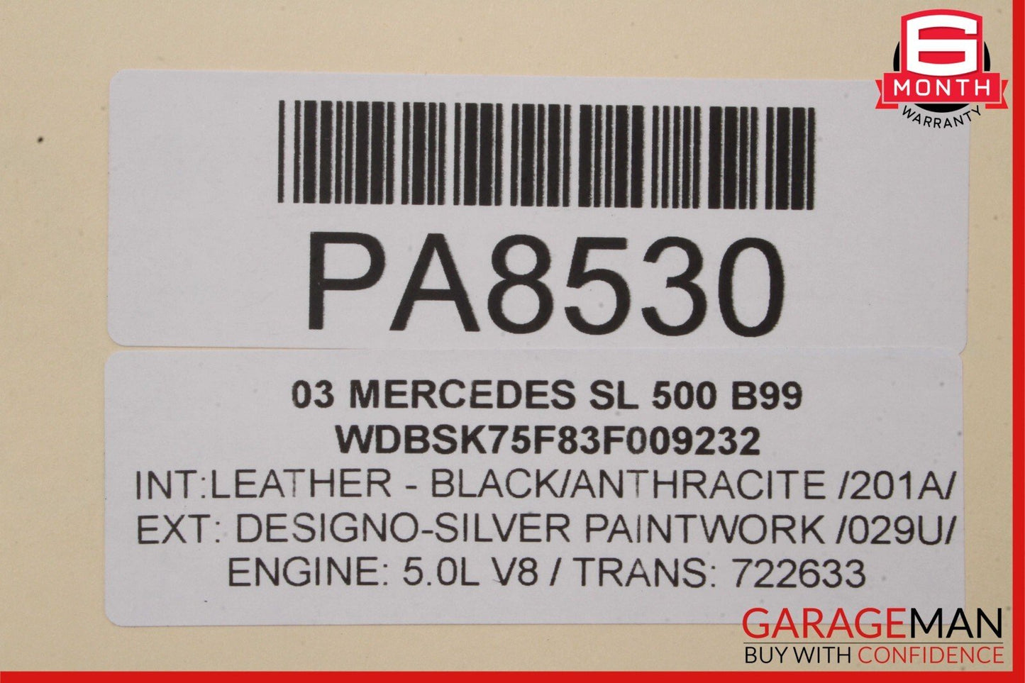 03-08 Mercedes R230 SL500 SL550 Convertible Roof Hard Top Folding Panel OEM