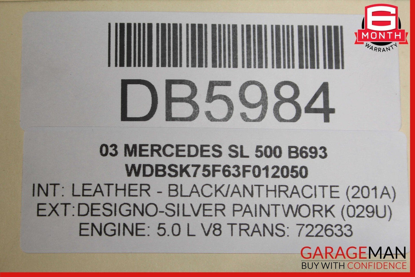 03-08 Mercedes R230 SL500 SL550 Front Right Side Top Upper Seat Cushion Black