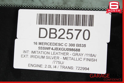 15-18 Mercedes W205 C300 C350e Rear Back Windshield Wind Shield Window Glass