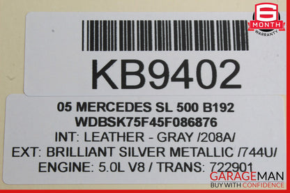 03-12 Mercedes R230 SL500 SL55 Convertible Top Main Drive Lift Cylinder Right