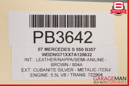 07-09 Mercedes W221 S450 S550 Front Right Top Upper Seat Cushion Cover Brown OEM