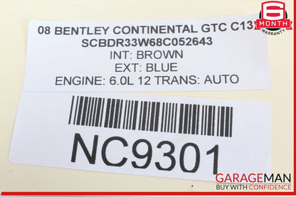 07-18 Bentley Continental GTC Front Right Passenger Side Window Regulator OEM