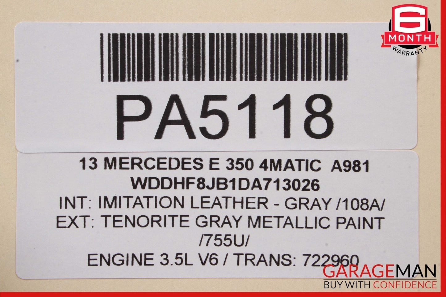 10-16 Mercedes W212 E350 E400 E550 Sedan Rear Trunk Lid Deck Shell Panel Gray