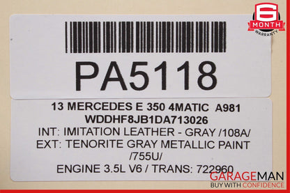 10-16 Mercedes W212 E350 E400 E550 Sedan Rear Trunk Lid Deck Shell Panel Gray