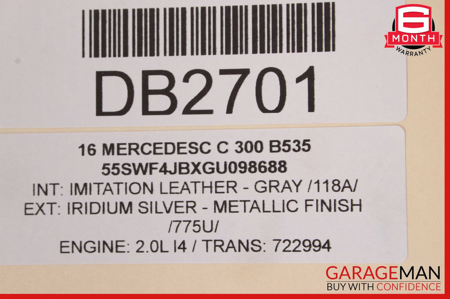 15-17 Mercedes W205 C300 Top Upper Seat Cushion Front Right or Left Side OEM