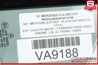 14-19 Mercedes W117 CLA250 Rear Left Driver Side Quarter Window Glass OEM