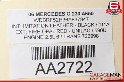 05-07 Mercedes W203 C230 C55 AMG Rear Left Driver Side Exterior Door Handle Red