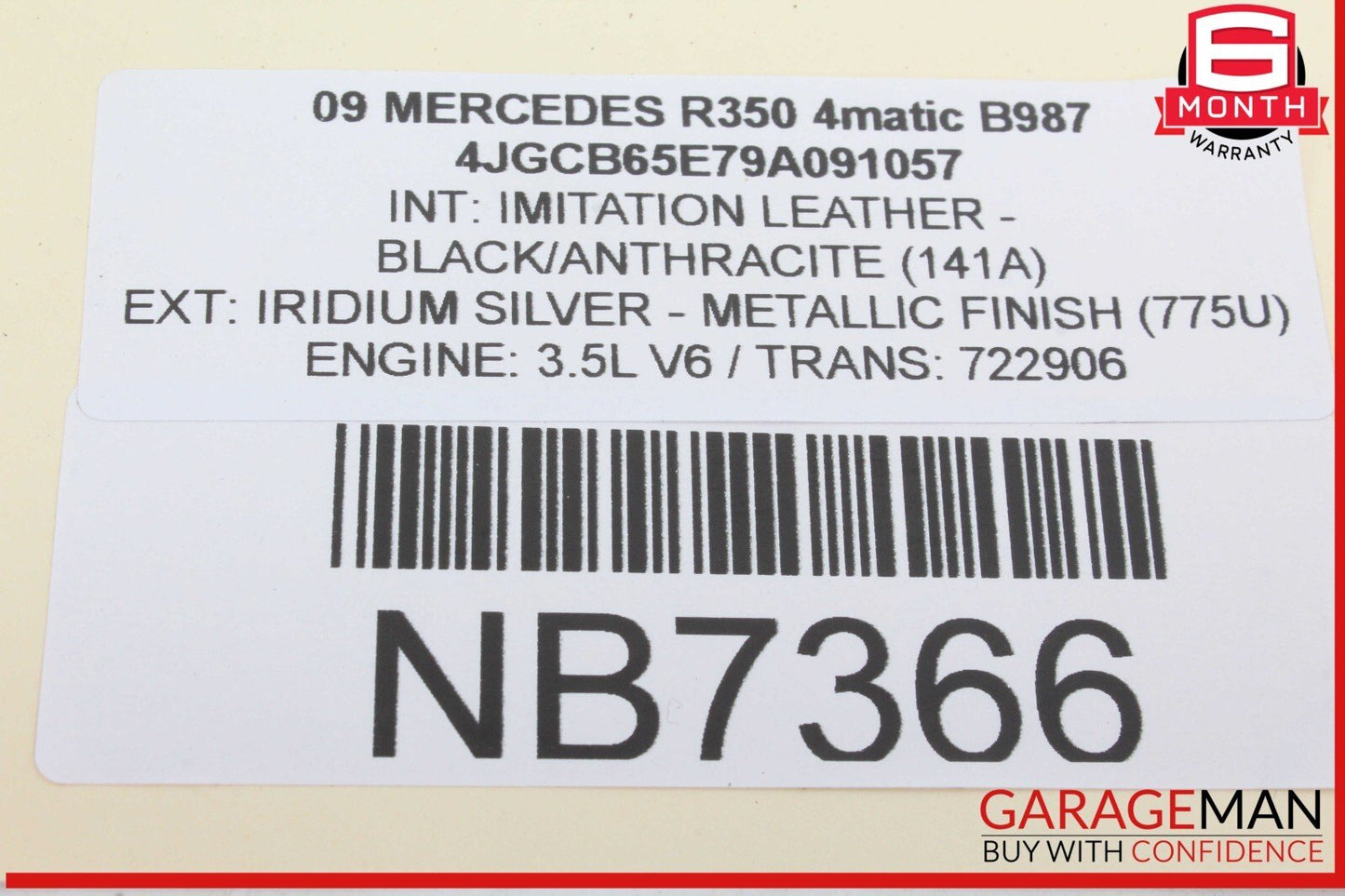 06-12 Mercedes W251 R350 4MATIC Interior Top Upper Rear View Mirror Gray