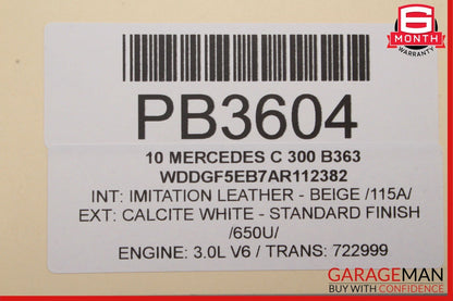 08-14 Mercedes W204 C300 C350 Rear Left Side Interior Door Panel Assembly Beige