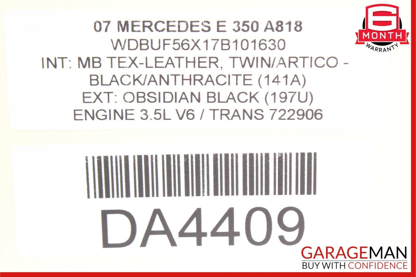 07-09 Mercedes W211 E350 E550 Front Right Side Seat Headrest Head Rest Black OEM