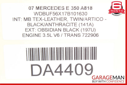 07-09 Mercedes W211 E350 E550 Front Right Side Seat Headrest Head Rest Black OEM