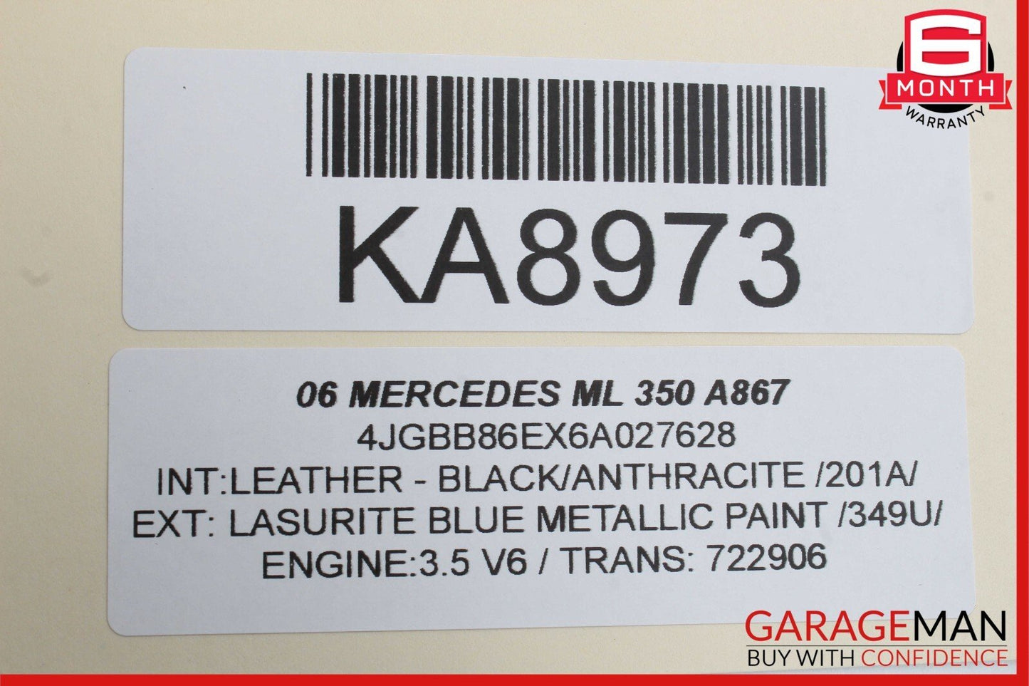 06-08 Mercedes ML350 R350 GL450 Driver Steering Wheel Airbag Black