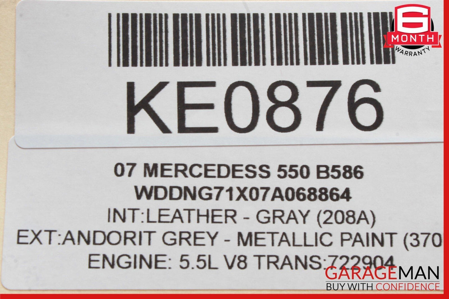 07-09 Mercedes W221 S550 S63 AMG Top Upper Rear View Inside Dim Mirror Gray OEM