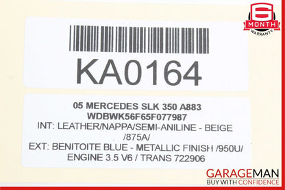05-11 Mercedes R171 SLK350 Rear Left Side Window Roof C Pillar Panel Blue
