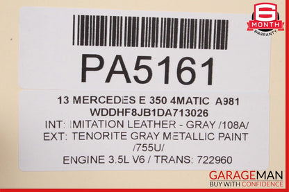 10-13 Mercedes W212 E350 E550 Rear Left Driver Side Interior Door Panel Grey