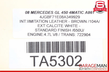 07-12 Mercedes X164 GL450 Front Right Passenger Top Upper Seat Cushion Beige OEM