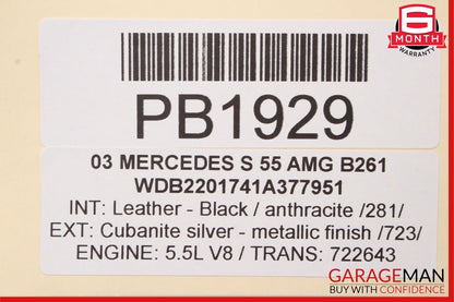 00-06 Mercedes W220 S55 AMG Rear Left Interior Door Panel Sunshade Assembly OEM