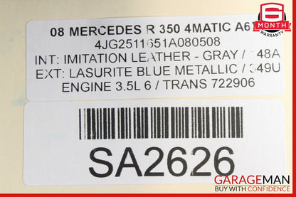 06-10 Mercedes W251 R350 R500 Front Right Side Lower Bottom Seat Cushion Gray