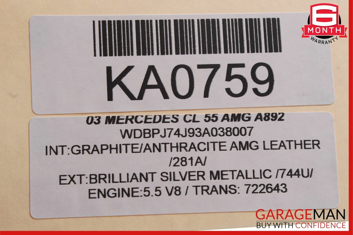 03-08 Mercedes W215 S55 CL55 AMG Right Side EGR Smog Air Pump Check Valve OEM