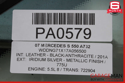 07-13 Mercedes W221 S350 S550 Rear Right Side Door Quarter Window Auto Glass