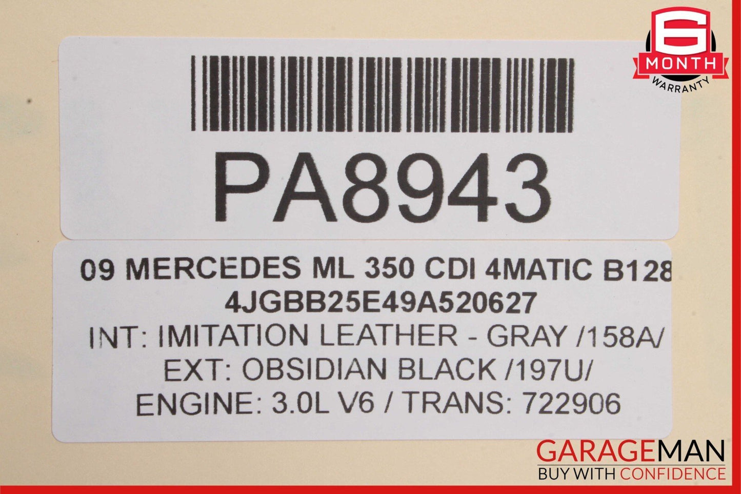 09-13 Mercedes W251 R350 ML350 Front Left Side Top Upper Seat Cushion Gray OEM