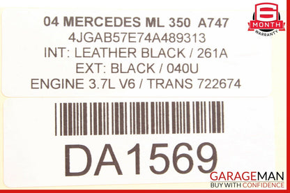 98-05 Mercedes W163 ML350  Rear Left Driver Side Seat Belt Retractor Black OEM