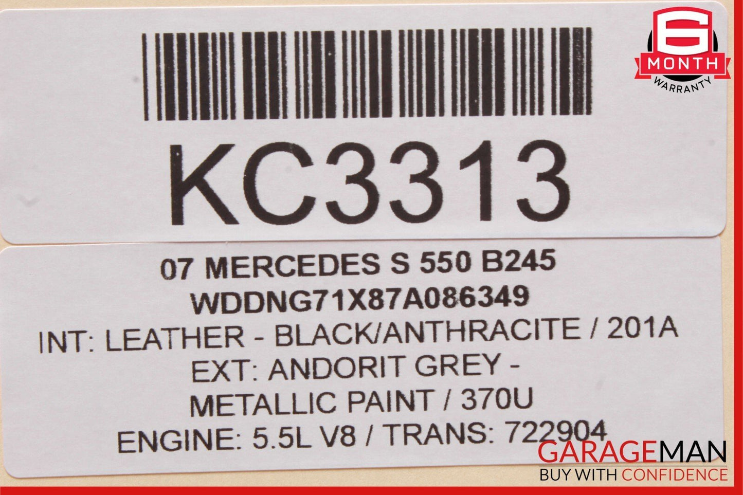 07-09 Mercedes W221 S550 S63 AMG Interior Front Top Upper Rear View Mirror Gray