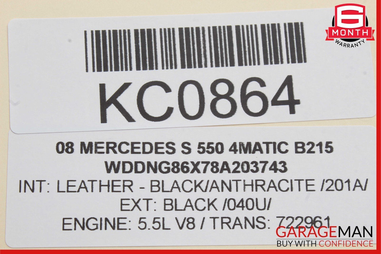 07-09 Mercedes W221 S550 S600 Right Side Mirror Door Rear View Black OEM