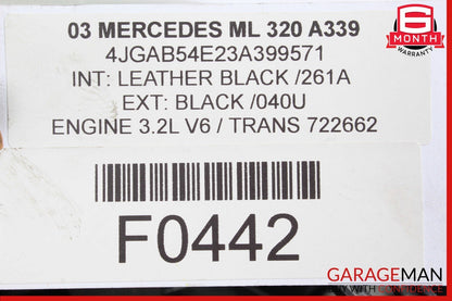 02-05 Mercedes W163 ML320 ML500 Front Right Side Headlight Light Lamp Halogen