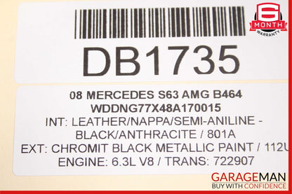 08-13 Mercedes W221 S63 AMG Front Left Driver Upper Top Seat Cushion Black OEM
