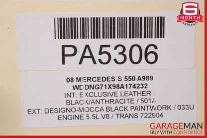 07-09 Mercedes W221 S550 Rear Left Driver Side Top Upper Seat Cushion Cover OEM