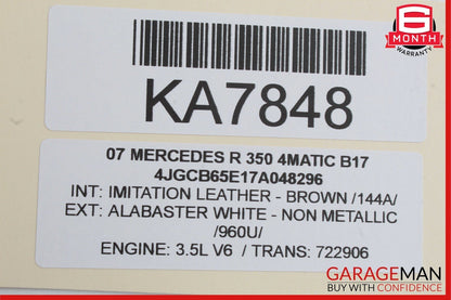 06-09 Mercedes W251 R350 Rear Right Side 3rd Row Seat Belt Seatbelt Retractor