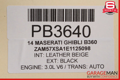 14-17 Maserati Ghibli Rear Lower Bottom Bench Seat Cushion Cover Beige OEM