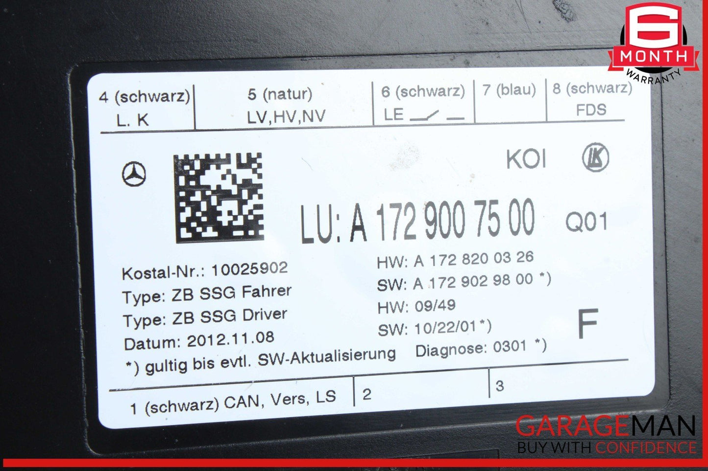 10-18 Mercedes W204 C250 CGI Front Left Side Seat Control Module 1729007500 OEM