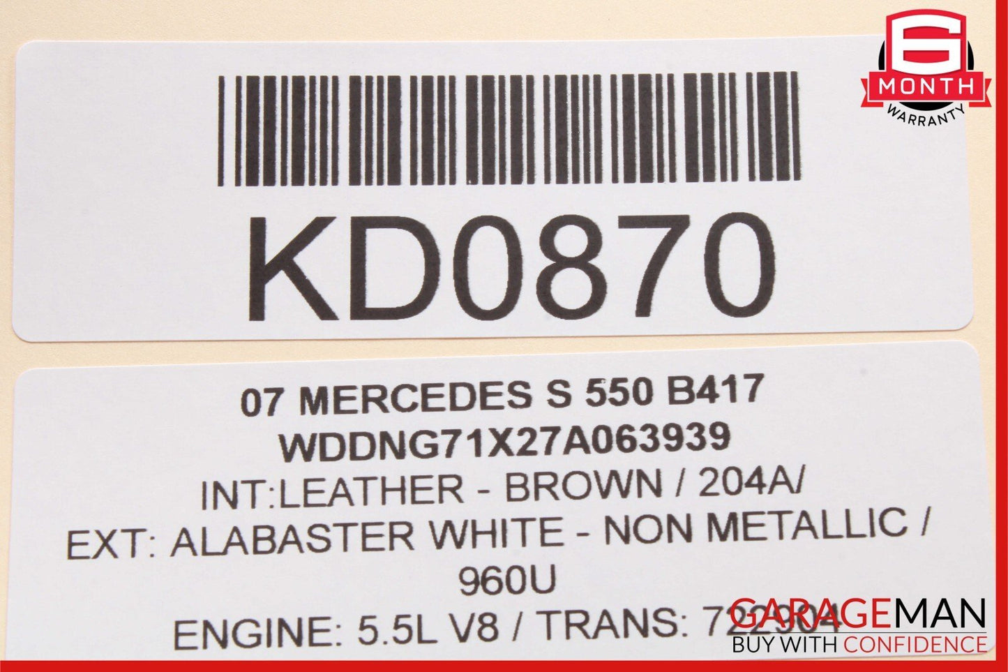 06-14 Mercedes W221 S550 R500 CL500 Front Right Side Seat SRS Airbag Air Bag