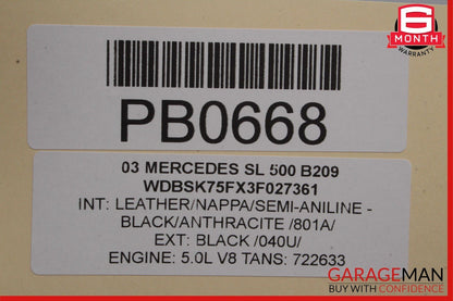 03-11 Mercedes R230 SL500 SL600 Rear Back Windshield Window Glass Black Tinted