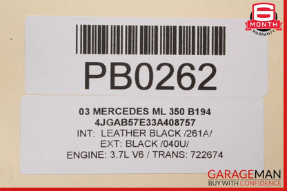 98-05 Mercedes W163 ML320 ML430 ML500 Front Hood Bonnet Cover Lid Panel Black