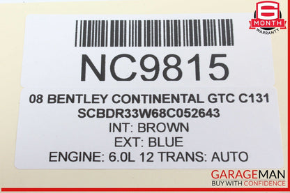 03-12 Bentley Continental GTC Front Left Center Console Armrest Arm Rest OEM