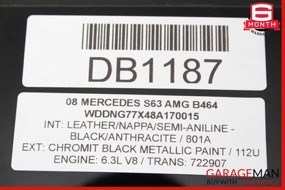 07-13 Mercedes W221 S550 S400 S63 Center Middle Pano Panoramic Roof Glass Panel