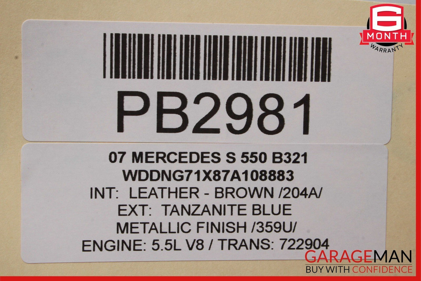 07-13 Mercedes W221 S600 Rear Right Recline Lower Bottom Seat Cushion Brown