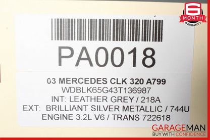 97-03 Mercedes W208 CLK320 Convertible Rear Privacy Cargo Roller Shade Cover