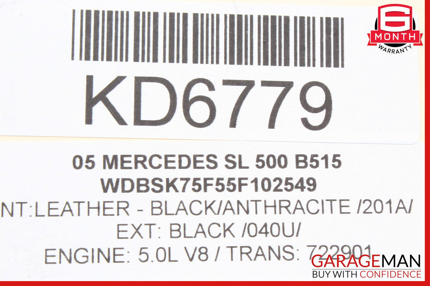 Mercedes R230 SL500 SL55 AMG Convertible Top Right Side Load Assist Cylinder OEM
