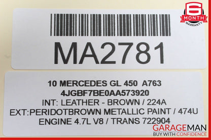 06-13 Mercedes GL450 R350 ML350 Front Left / Right Seat Truss Adjustable Insert
