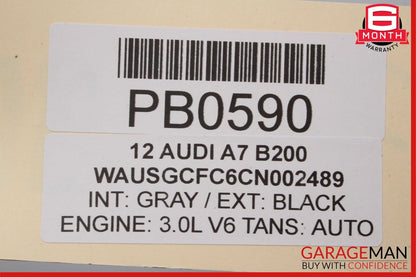 12-18 Audi A7 Front Right Passenger Side Door Shell Panel Black OEM