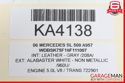 03-12 Mercedes R230 SL500 Right Convertible Roof Main Top Drive Lift Cylinder