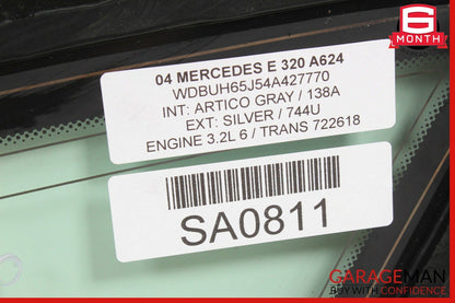 04-09 Mercedes W211 E350 E500 Wagon Rear Left Side Quarter Window Glass