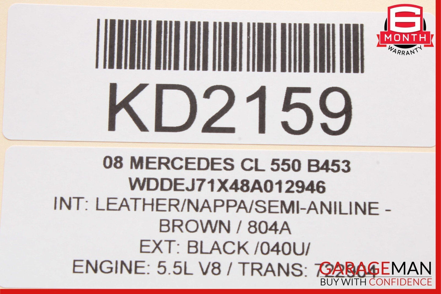 07-13 Mercedes W216 CL550 CL600 CL65 AMG Interior Upper Rear View Mirror Brown