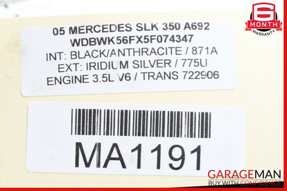 05-11 Mercedes R171 SLK280 SLK350 Rear Right Convertible Top Trunk Lid Cylinder