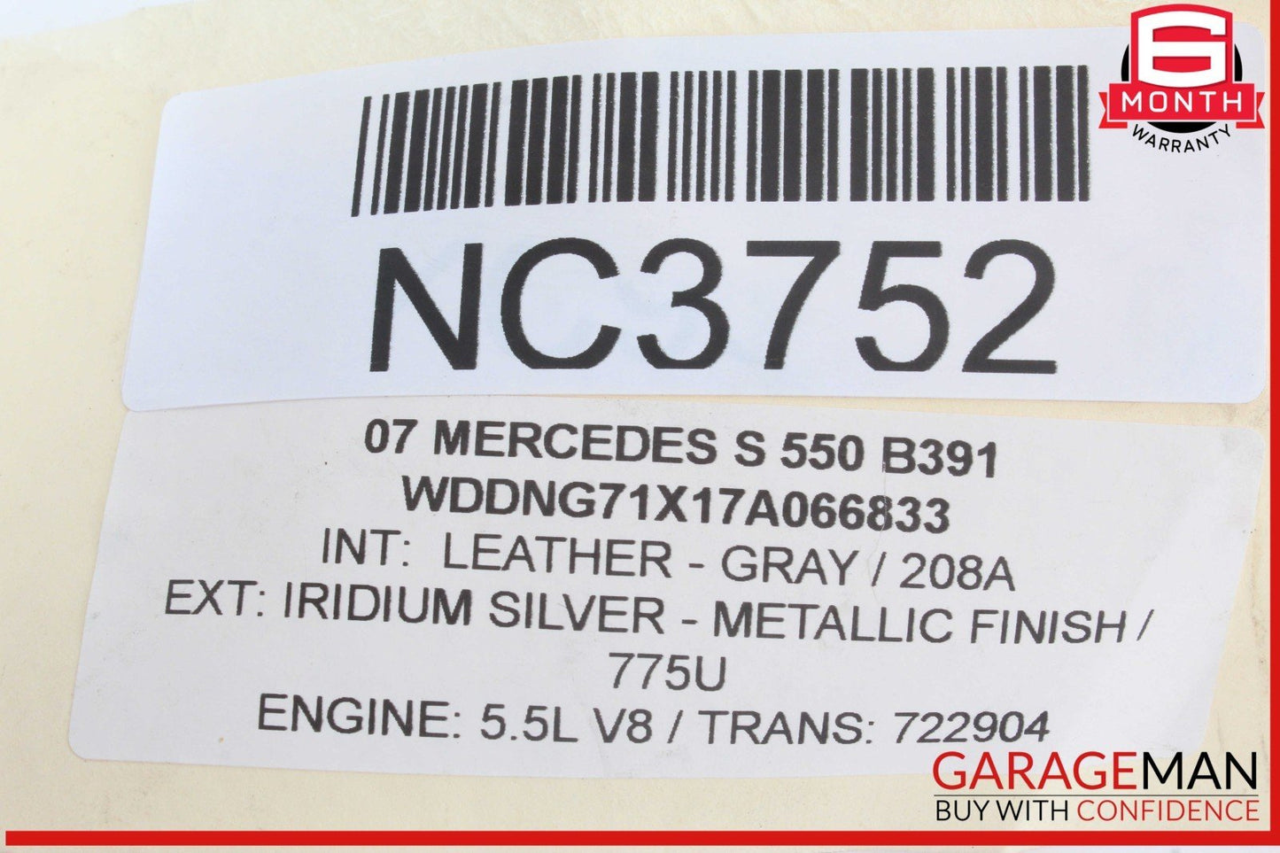 07-09 Mercedes W221 S550 S63 AMG Interior Top Upper Rear View Mirror Gray OEM