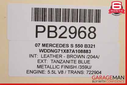 07-09 Mercedes W221 S550 Rear Right Interior Door Panel Trim Cover Assy Brown